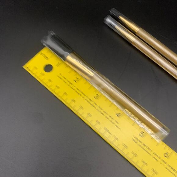 Vintage NEW Estee Lauder 3 Pc. Makeup Brush Set Gold Tone - Picture 6 of 7